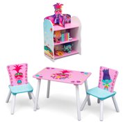 Trolls World Tour 4-Piece Playroom Set by Delta Children  Includes Table and 2 Chair Set and 3-Shelf Playhouse Bookcase