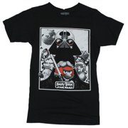 Angry Birds Star Wars Mens T-Shirt  - Black And White Cast Image with Red Skyw (Small)