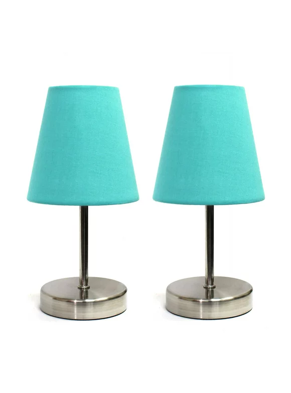 Mod Lighting and Decor Set of 2 Nickel Mini Table Lamp with Blue Shade 10.5"