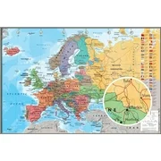 POLITICAL MAP OF EUROPE - FRAMED POSTER (ENGLISH VERSION) (SIZE: 36 x 24") (Brushed Champagne Aluminum Frame)