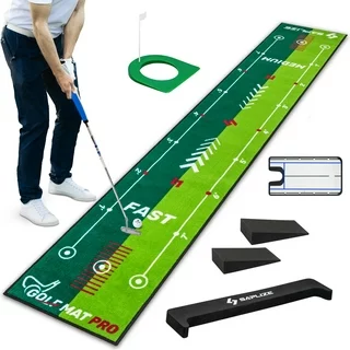 SAPLIZE Two-Speed Golf Putting Practice Mat with Putting Alignment Mirror, 20 in X 10 ft Putting Training Aid Mat, Anti-Slip Backing Golf Putting Green for Indoor/Outdoor
