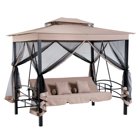 Outsunny 3 Person Outdoor Patio Daybed Gazebo Swing With Canopy And Mesh Walls