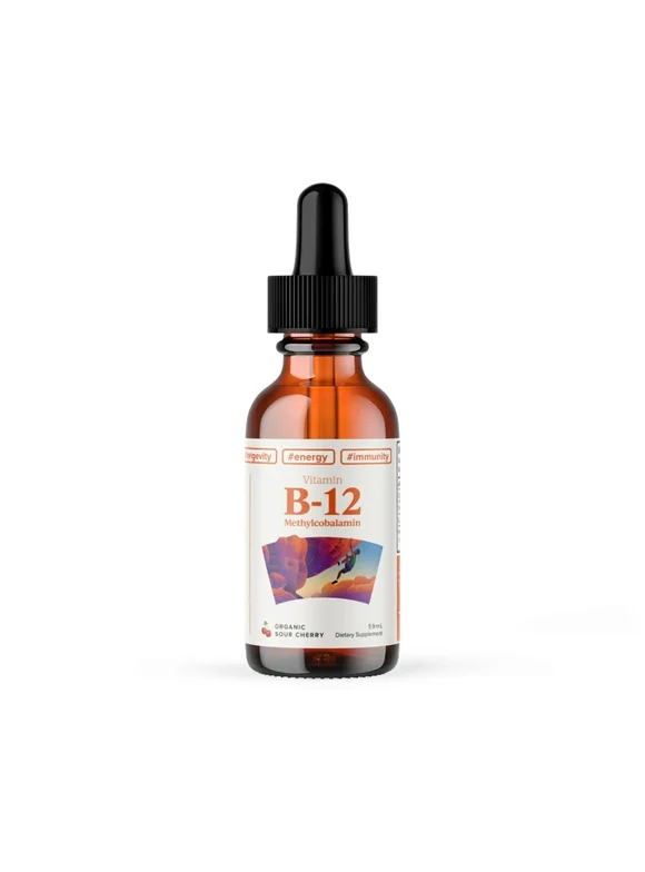 LIQUIDHEALTH Vitamin B12 Liquid Pure Methyl Drops, Methylcobalamin Energy Boost Natural Vegan Safe Sublingual Hydroxocobalamin, 2 Fl Oz