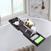 Luxury Bamboo Bathtub Caddy Tray, Expandable Sides Bath Caddy Tray (Book, Wine, Glass, Cell Phone Holder) Onli