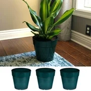 3-Pack 10 Inch Round Striped Plastic Outdoor Garden Potted Planter Decorative Flower Pot, Teal
