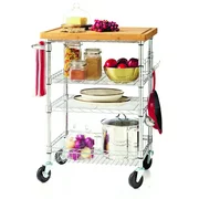 HSS 4 Tier Kitchen Cart with Bamboo Top, 22"Dx30.5"Wx36.5"H, Chrome