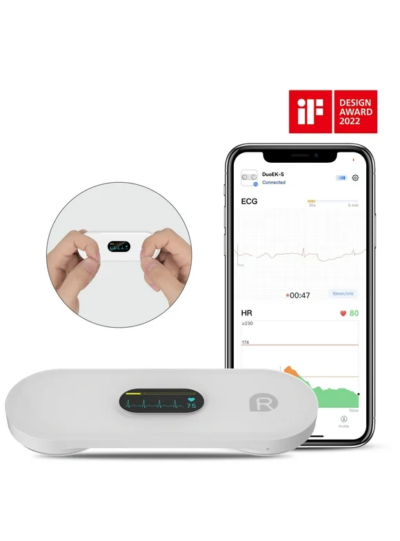 Wellue ECG Heart Monitor with Screen Display,Handheld Bluetooth Personal EKG Monitor with Heart Rate Tracker for Home Use,30s-5mins Measurement,Unlimited Storage Free APP