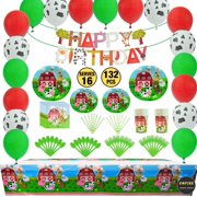 Farm Birthday Party Supplies - Barnyard Animals Party Decorations for Kids Birthday Banner Balloons Tablecloth Plates Cups Napkins Spoons Forks Cutlery Utensils Serves 16 Guests