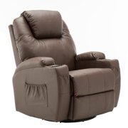 Mcombo Massager Sofa Rocker Recliner Chair PU Leather 360 Swivel Vibration Heat w/ Remote Control Lounge Chair 7020 Brown