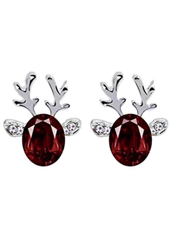 Cusimax Women Girls Christmas Elk Shape Earrings Rhinestones Crystal Ear Clip Pin Alloy Stud Jacket Spike Jewelry