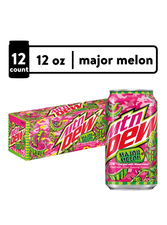 Mountain Dew Major Melon Watermelon Citrus Soda Pop, 12 fl oz, 12 Pack Cans