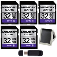 32GB SDHC Class 10 Memory Card + SD Card USB Reader + Memory Card Wallet Bundle (5-Pack)
