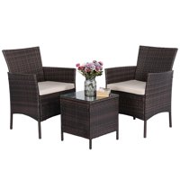 Topeakmart 3PCS Bistro Patio Porch Set Outdoor Garden Furniture Rattan Wicker Chairs and Table, Brown
