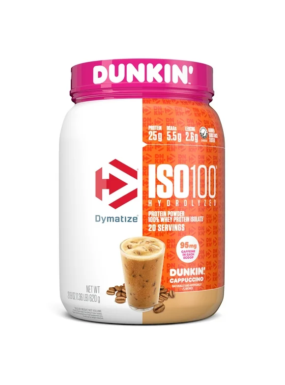 Dymatize ISO100 Hydrolyzed Whey Isolate Protein Powder, Dunkin' Cappuccino, 25g Protein, 20 Serv