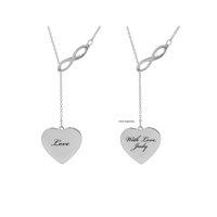 Personalized Sterling Silver, Gold Plated, 10K or 14K Forever, Love, Couple or Mom Laser Engraved Heart-Shaped Pendant With Infinity With 18 inch Link Chain