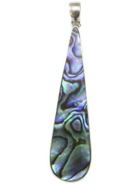 Sterling Silver Abalone Mother Of Pearl Shell Necklace Pendant Unique Large Long Skinny Teardrop