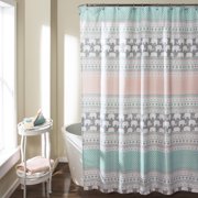 Lush Decor Elephant Stripe Kids Print Polyester Shower Curtain, 72x72, Turquoise/Pink, Single