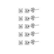 Sterling Silver Cubic Zirconia set of 5 Round 2mm Stud Earrings