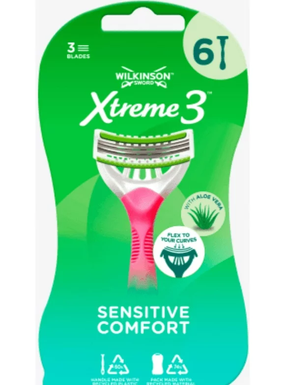 Wilkinson Xtreme 3 Beauty Sensitive Women's Disposable Razors, Pack of 6