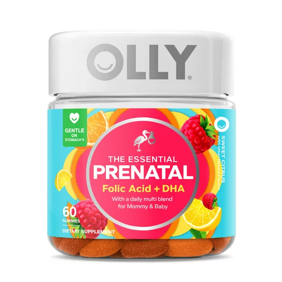OLLY Prenatal Multivitamin Gummy for Women, Folic Acid, Vitamin D, Omega 3 DHA, 60 Ct
