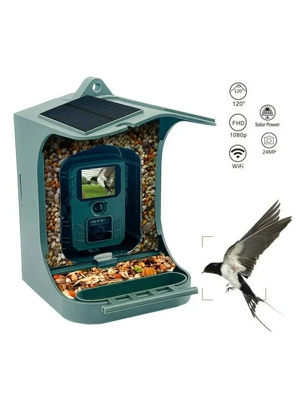 Eccomum Smart Bird Feeder with Camera Solar Powered, Wireless Outdoor Bird Feeder, 24MP  Auto Capture Bird Videos, Real Time Views and Notifications
