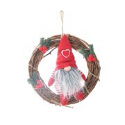 Christmas Wreath Pendants With Plush Gnome Doll Artificial Rattan Hanging Garlands Ornaments Seasonal Decorations