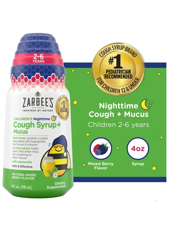 Kids Cough + Mucus Nighttime for Ages 2-6, Berry