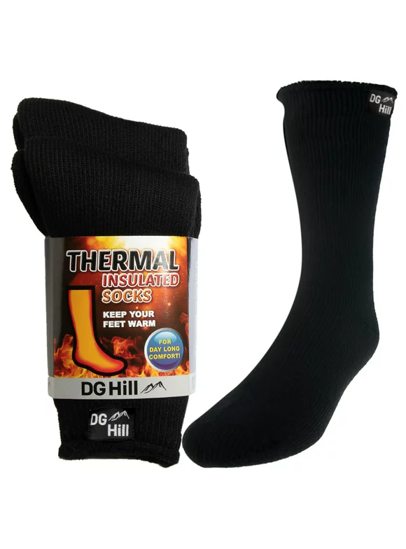 DG Hill Heat Trapping Thick Thermal Insulated Winter Crew Socks for Men, 2 Pack