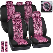 BDK Zebra Print Car Seat Covers Two Tone Zebra Accent on Black, 9pc, Full Set
