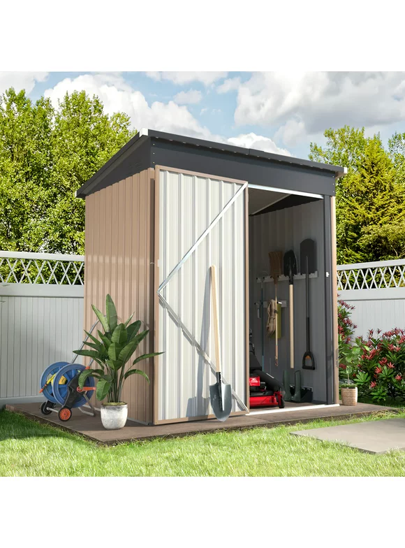YODOLLA 5 x 3 ft. Outdoor Metal Storage Shed with Sliding Roof & Lockable Door for Backyard, Garden