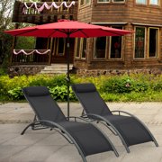 Ainfox Outdoor Patio 2-Pack Lounge Chairs Adjustable Aluminum Chaise Lounges for All Weather Black