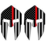 Pair - Spartan Helmet Vinyl Decals | Stickers Helmets, Hard Hats, Firefighter Red LineStealthy Black Ops American Flags