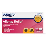 Equate Allergy Relief Capsules, 25 mg, 100 count
