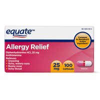 Equate Allergy Relief Diphenhydramine Capsules 25mg, 100 Ct