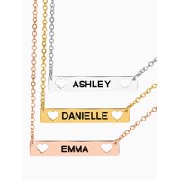 Next Day Shipping Personalized Bar Name Necklace with Cut-Out Hearts on Each End