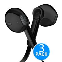 Headphones - In-Ear HD Stereo Noise Cancelling Sweatproof Sport Earphones Earbuds Flat Wired with Apple iOS Samsung and Android Compatible Microphone and Remote 3.5mm (Black 3-Pack)