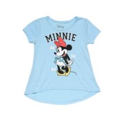 Disney Girls Minnie Mouse T-Shirt Glitter Polka Dots Short Sleeve High-Low Hem