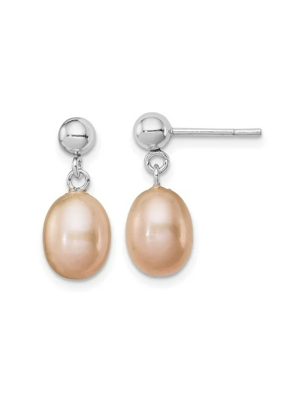 Sterling Silver Freshwater Cultured Pink Pearl 7-8mm Post Dangle Earrings