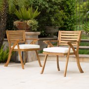 Outdoor Teak Finish Acacia Wood Arm Chair (Set of 2)