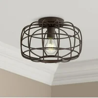 Franklin Iron Works Rustic Farmhouse Ceiling Light Flush Mount Fixture Oil Rubbed Bronze 12" Wide Open Cage for Bedroom Kitchen