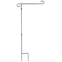 G128 - Garden Flag Stand Flagpole, Black Wrought Iron Small Flag Stand for Yard Garden Flag Pole Flag Holder with 2 Clips for 3 Sections - 35.98" H x 15.75" W (1 Pack)