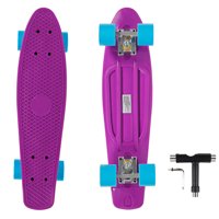 Kids Pro Stunt Mini Skateboard Beginner Children Tricks Plastic Skateboard for kids with T Tool Accessory Purple