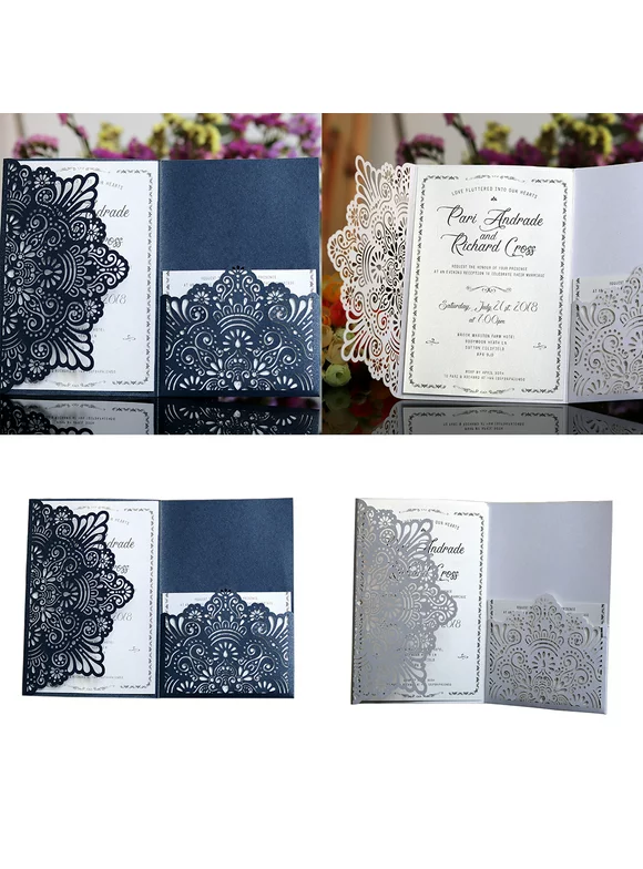 Flmtop 10Pcs Hollow Lace Floral Laser Cut Business Wedding Invitation Card Cover