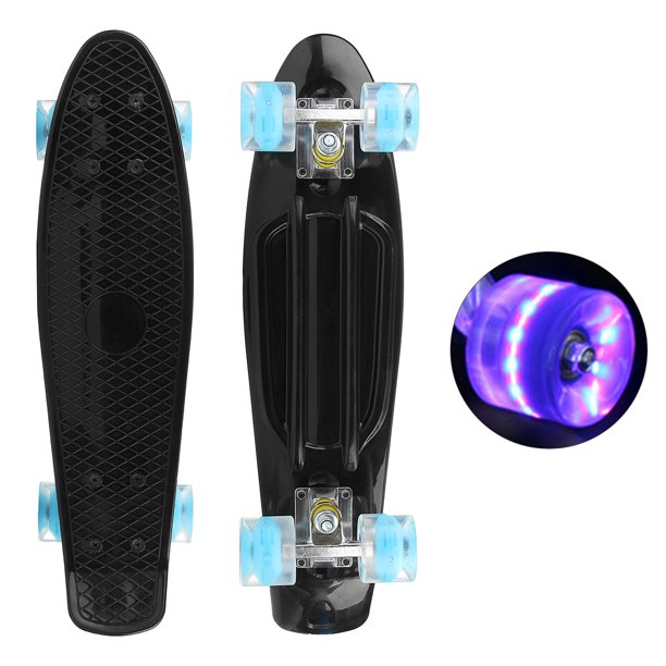 KWANSHOP Skateboards for Beginners, 22-inch Complete Skateboard with LED Luminous Wheels, Highly Flexible Mini Skateboard for Kids Boys Girls Teens Youths Adults Beginners