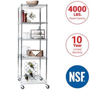 Seville Classics Ultradurable Commercial-Grade 5-tier NSF-Certified Steel Wire Shelving with Wheels, 24" W x 18" D, Chrome
