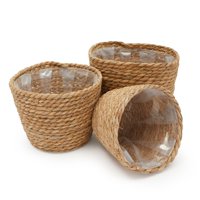 Set of 3 Seagrass Planter Baskets for Indoor & Outdoor Plants and Garden Decor, 3 Sizes