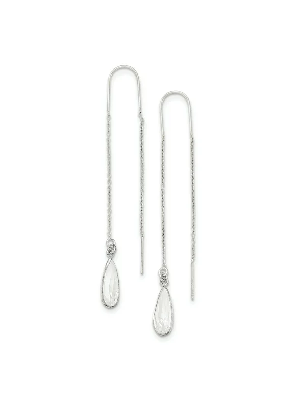 925 Sterling Silver Clear Crystal Teardrop Threader Earrings