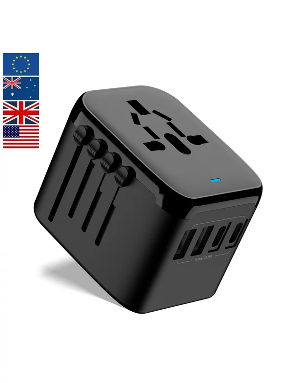 European Travel Plug Adapter, OGEDNAC International Plug Adapter with Type C, All-in-one Universal Power Adapter Plug for USA EU UK AUS, Black