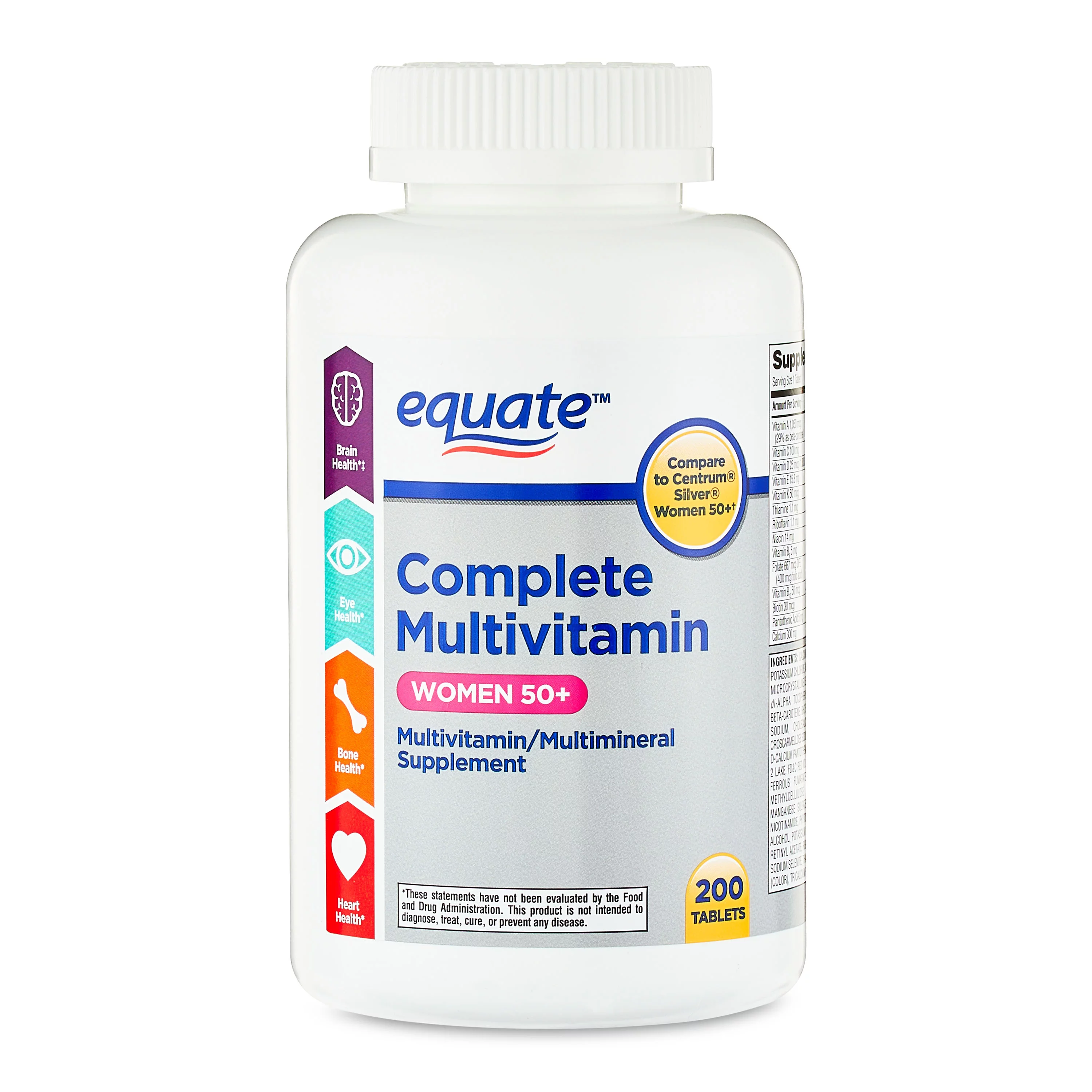 Equate Complete Multivitamin/Multimineral Supplement Tablets, Women 50+, 200 Count