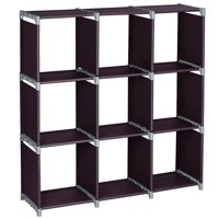 3 Tiers 9 Cubes Storage Shelf Organizers, Dark Brown Book Shelf Cube Storage Shelf for Clothes, Bookcase Plastic Storage Cabinets for Bedroom Living Room Office PKCH3863